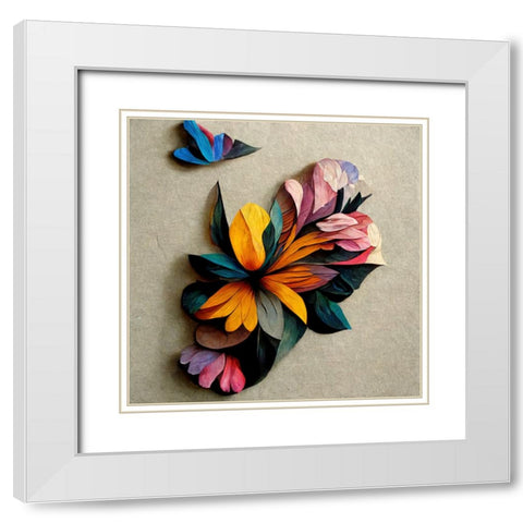 Paper Flowers 11 White Modern Wood Framed Art Print with Double Matting by Screendoor