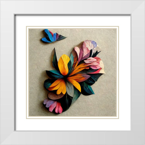 Paper Flowers 11 White Modern Wood Framed Art Print with Double Matting by Screendoor