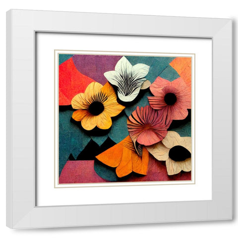 Paper Flowers 12 White Modern Wood Framed Art Print with Double Matting by Screendoor