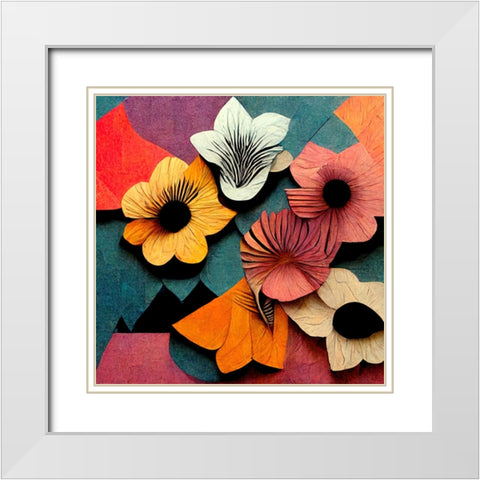 Paper Flowers 12 White Modern Wood Framed Art Print with Double Matting by Screendoor