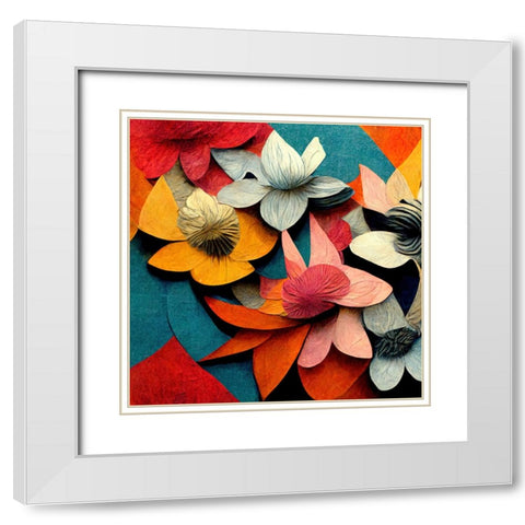 Paper Flowers 14 White Modern Wood Framed Art Print with Double Matting by Screendoor