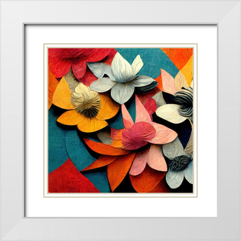 Paper Flowers 14 White Modern Wood Framed Art Print with Double Matting by Screendoor