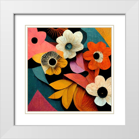 Paper Flowers 19 White Modern Wood Framed Art Print with Double Matting by Screendoor
