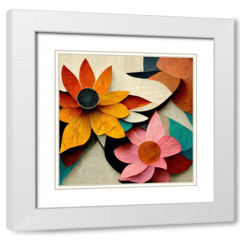 Paper Flowers 20 White Modern Wood Framed Art Print with Double Matting by Screendoor
