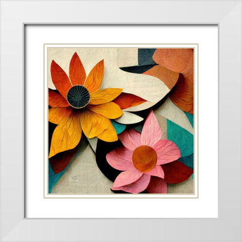 Paper Flowers 20 White Modern Wood Framed Art Print with Double Matting by Screendoor