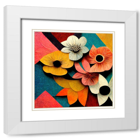 Paper Flowers 3 White Modern Wood Framed Art Print with Double Matting by Screendoor