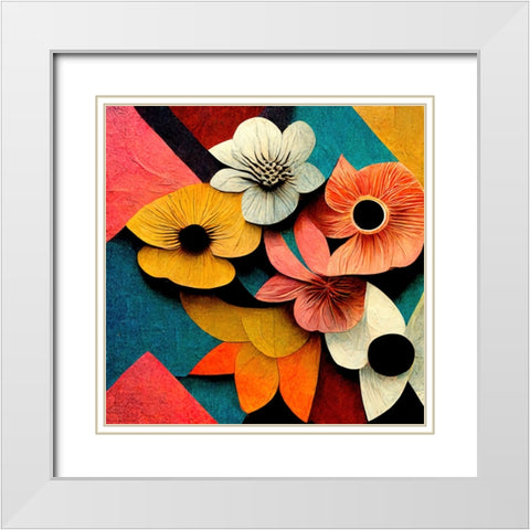 Paper Flowers 3 White Modern Wood Framed Art Print with Double Matting by Screendoor