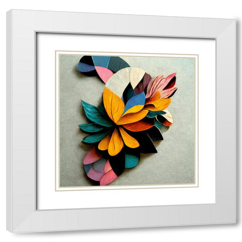 Paper Flowers 4 White Modern Wood Framed Art Print with Double Matting by Screendoor