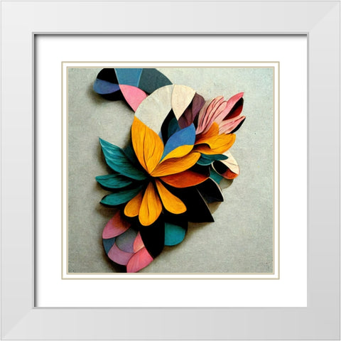 Paper Flowers 4 White Modern Wood Framed Art Print with Double Matting by Screendoor