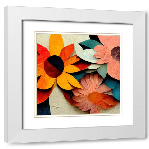 Paper Flowers 6 White Modern Wood Framed Art Print with Double Matting by Screendoor