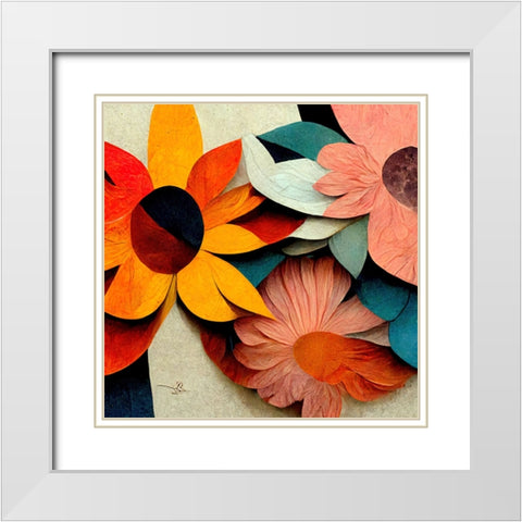 Paper Flowers 6 White Modern Wood Framed Art Print with Double Matting by Screendoor