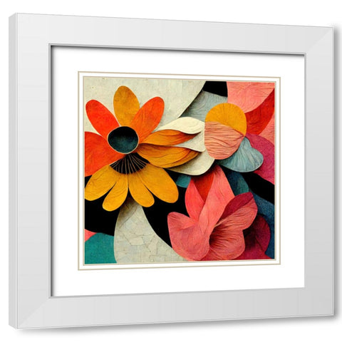 Paper Flowers 7 White Modern Wood Framed Art Print with Double Matting by Screendoor