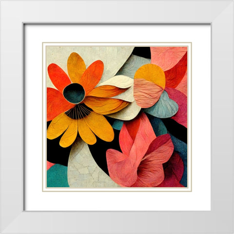 Paper Flowers 7 White Modern Wood Framed Art Print with Double Matting by Screendoor