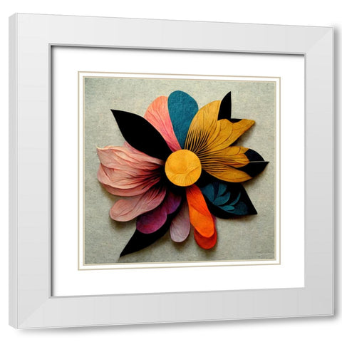 Paper Flowers 8 White Modern Wood Framed Art Print with Double Matting by Screendoor