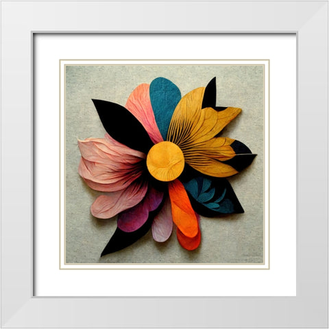 Paper Flowers 8 White Modern Wood Framed Art Print with Double Matting by Screendoor