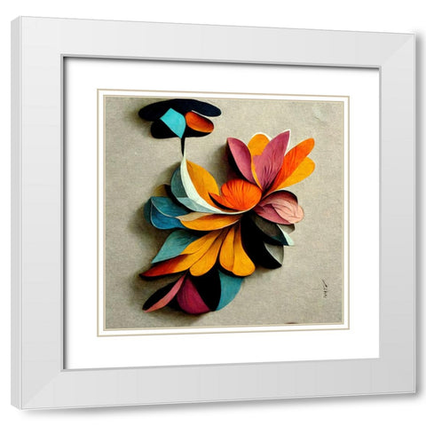 Paper Flowers 9 White Modern Wood Framed Art Print with Double Matting by Screendoor