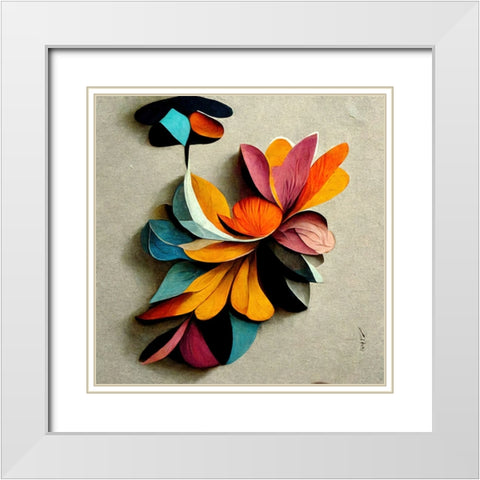Paper Flowers 9 White Modern Wood Framed Art Print with Double Matting by Screendoor