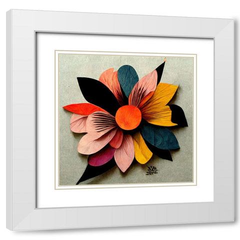 Paper Flowers White Modern Wood Framed Art Print with Double Matting by Screendoor
