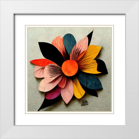 Paper Flowers White Modern Wood Framed Art Print with Double Matting by Screendoor