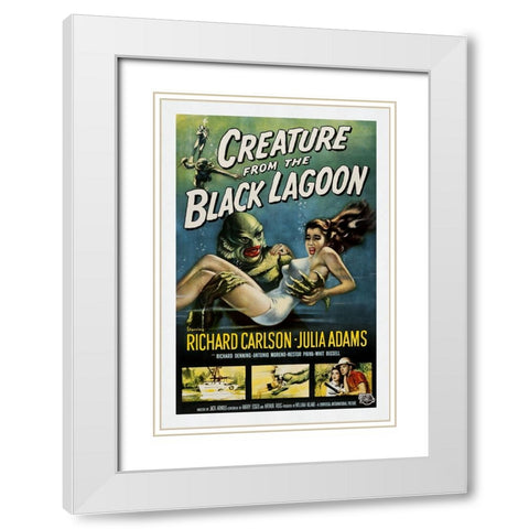 Creature From The Black Lagoon White Modern Wood Framed Art Print with Double Matting by Screendoor