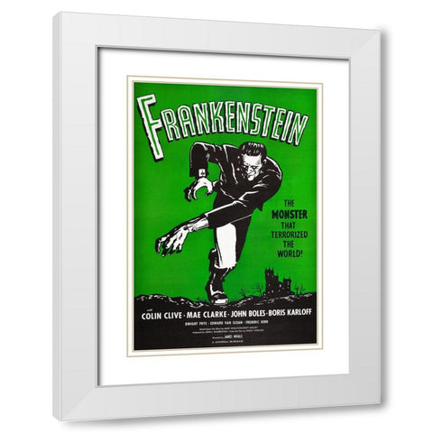 Frankenstein the Monster White Modern Wood Framed Art Print with Double Matting by Screendoor