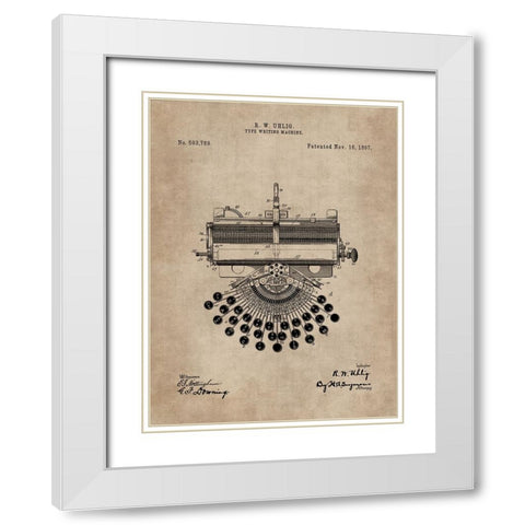 Patent Document of a Type Writing Machine White Modern Wood Framed Art Print with Double Matting by CAG