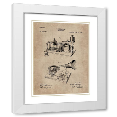 Patent Document of a Gramophone White Modern Wood Framed Art Print with Double Matting by CAG