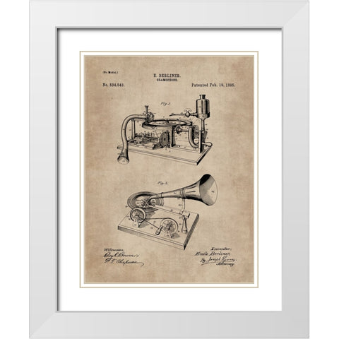 Patent Document of a Gramophone White Modern Wood Framed Art Print with Double Matting by CAG