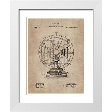 Patent Document of an Oscillating Fan White Modern Wood Framed Art Print with Double Matting by CAG