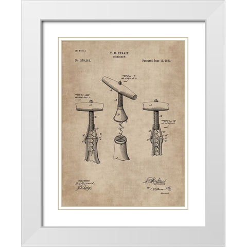Patent Document of a Cork Screw White Modern Wood Framed Art Print with Double Matting by CAG