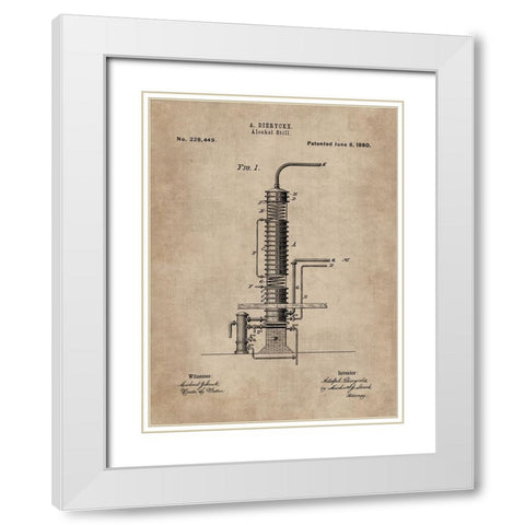 Patent Document of an Alcohol Still White Modern Wood Framed Art Print with Double Matting by CAG