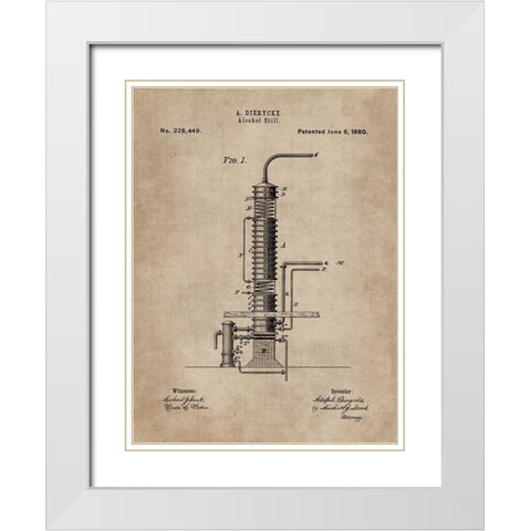 Patent Document of an Alcohol Still White Modern Wood Framed Art Print with Double Matting by CAG