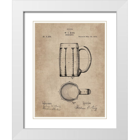 Patent Document of a Beer Mug White Modern Wood Framed Art Print with Double Matting by CAG