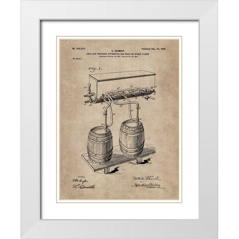 Patent Document of a Cold Air Pressure Apparatus for Beer White Modern Wood Framed Art Print with Double Matting by CAG