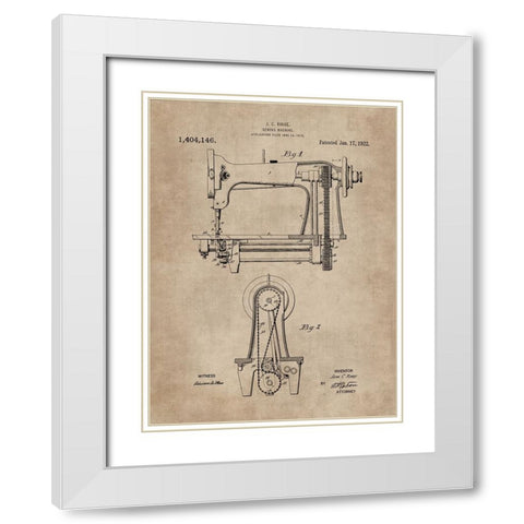 Patent Document of a Sewing Machine White Modern Wood Framed Art Print with Double Matting by CAG