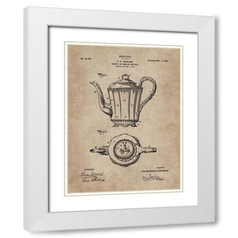 Patent Document of a Teapot White Modern Wood Framed Art Print with Double Matting by CAG