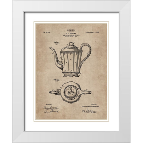 Patent Document of a Teapot White Modern Wood Framed Art Print with Double Matting by CAG