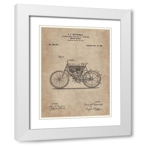 Patent Document of a Motor Cycle White Modern Wood Framed Art Print with Double Matting by CAG
