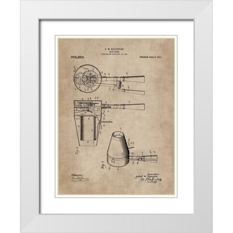 Patent Document of a Hair Dryer White Modern Wood Framed Art Print with Double Matting by CAG