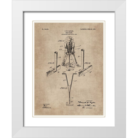 Patent Document of a Golf Club White Modern Wood Framed Art Print with Double Matting by CAG
