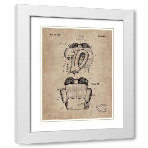 Patent Document of a Headguard for Boxers White Modern Wood Framed Art Print with Double Matting by CAG