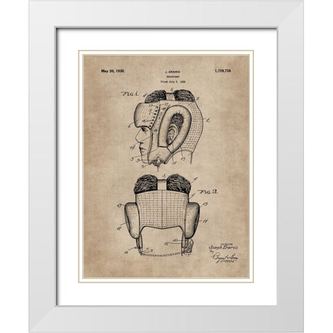 Patent Document of a Headguard for Boxers White Modern Wood Framed Art Print with Double Matting by CAG