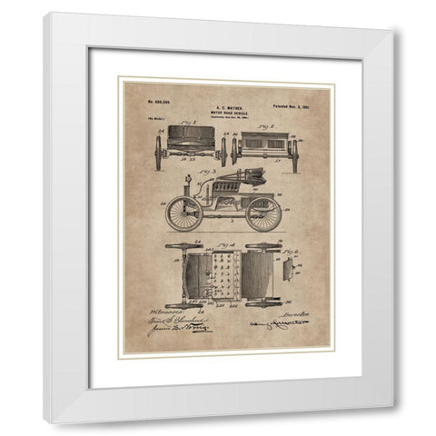 Patent Document of a Motor Road Vehicle White Modern Wood Framed Art Print with Double Matting by CAG