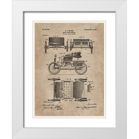 Patent Document of a Motor Road Vehicle White Modern Wood Framed Art Print with Double Matting by CAG