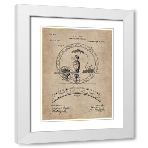 Patent Document of a One Wheeled Vehicle White Modern Wood Framed Art Print with Double Matting by CAG