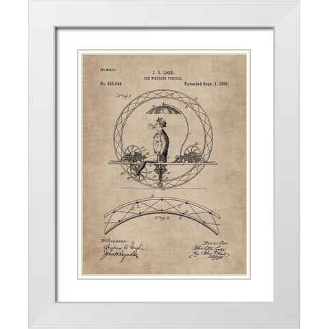Patent Document of a One Wheeled Vehicle White Modern Wood Framed Art Print with Double Matting by CAG