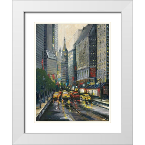 City Street I White Modern Wood Framed Art Print with Double Matting by Adams, J.