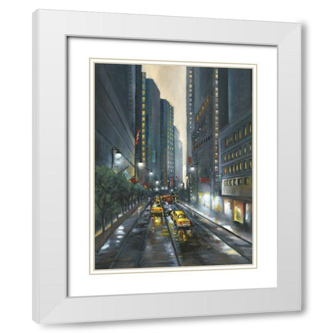 City Street II White Modern Wood Framed Art Print with Double Matting by Adams, J.