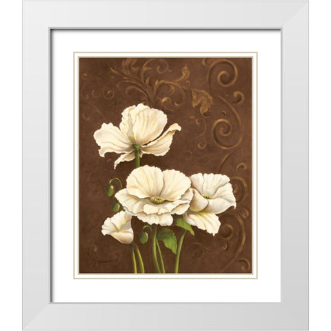 Moonlight Poppies I White Modern Wood Framed Art Print with Double Matting by Adams, J.