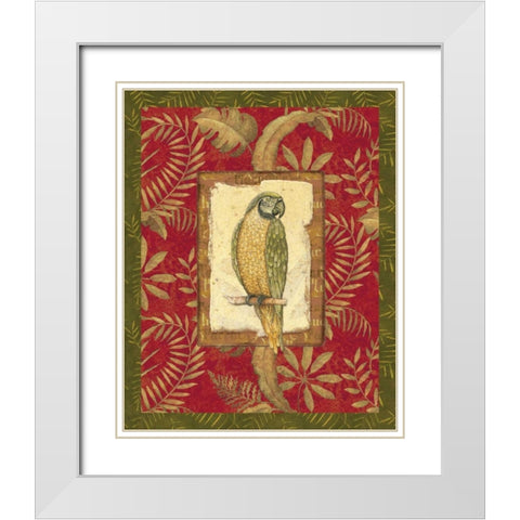 Exotica Parrot White Modern Wood Framed Art Print with Double Matting by Audrey, Charlene